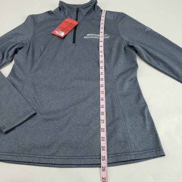 North Face 1/4 Zip Fleece Jacket Women Medium Blue Long Sleeve Pullover BYU Logo - Picture 9 of 9